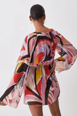 Karen Millen Abstract 60s Colourblock Silk Viscose Mini Beach Dress -Karen Millen shop multi abstract 60s colourblock silk viscose mini beach dress 4