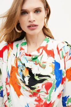 Karen Millen Abstract Bias Cut Viscose Crepe Woven Midi