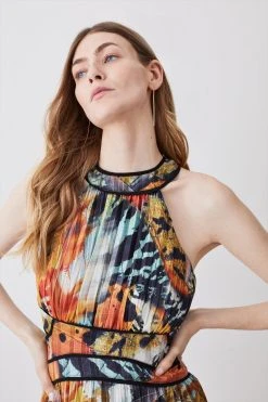 Karen Millen Abstract Butterfly Pleated Maxi Dress -Karen Millen shop multi abstract butterfly pleated maxi dress 3