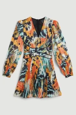 Karen Millen Abstract Butterfly Pleated Mini Dress -Karen Millen shop multi abstract butterfly pleated mini dress 2