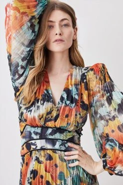 Karen Millen Abstract Butterfly Pleated Mini Dress -Karen Millen shop multi abstract butterfly pleated mini dress 3