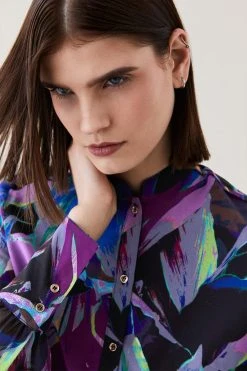 Karen Millen Abstract Floral Georgette Woven Mini Dress -Karen Millen shop multi abstract floral georgette woven mini dress 5