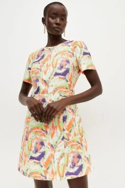 Karen Millen Abstract Jacquard Peplum Hem Mini Dress