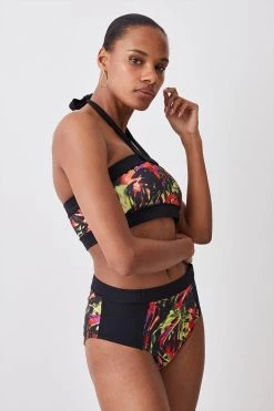Karen Millen Abstract Print High Waist Bikini Bottoms -Karen Millen shop multi abstract print high waist bikini bottoms 2