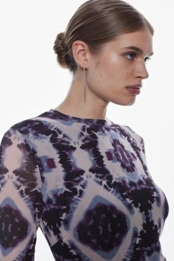 Karen Millen Abstract Print Mesh Midaxi Column Dress