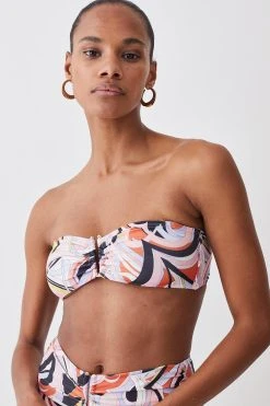Karen Millen Abstract Print Ruffle Bikini Top With Detachable Straps -Karen Millen shop multi abstract print ruffle bikini top with detachable straps 3