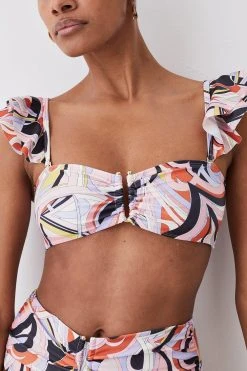 Karen Millen Abstract Print Ruffle Bikini Top With Detachable Straps -Karen Millen shop multi abstract print ruffle bikini top with detachable straps 4