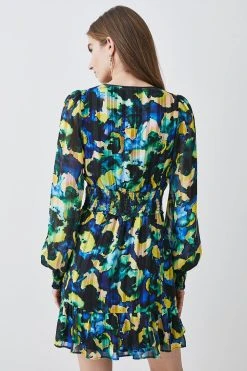 Karen Millen Abstract V Neck Woven Mini Dress