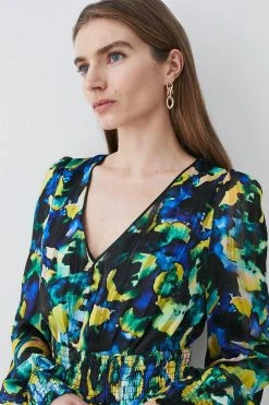 Karen Millen Abstract V Neck Woven Mini Dress -Karen Millen shop multi abstract v neck woven mini dress 4