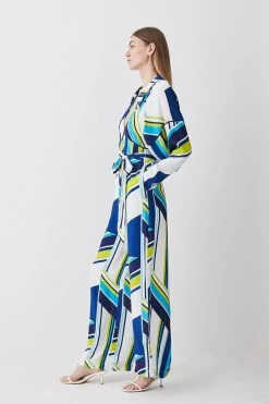 Karen Millen Bold Stripe Belted Woven Jumpsuit