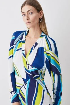 Karen Millen Bold Stripe Collared Batwing Midi Dress