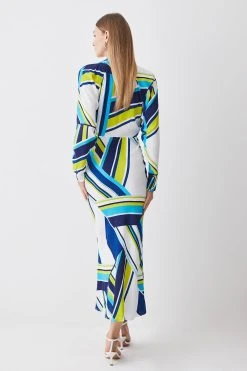 Karen Millen Bold Stripe Collared Batwing Midi Dress -Karen Millen shop multi bold stripe collared batwing midi dress 4