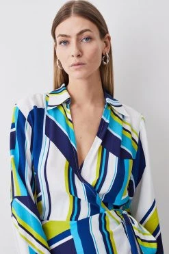 Karen Millen Bold Stripe Wrap Detail Mini Dress