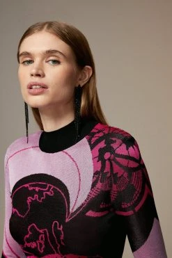 Karen Millen British Museum Slinky Knit Star Mapped Jacquard Top