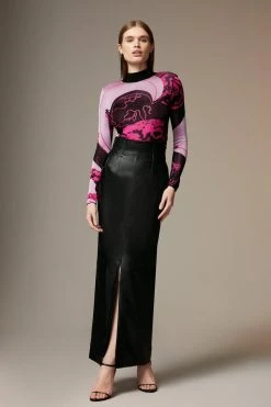 Karen Millen British Museum Slinky Knit Star Mapped Jacquard Top -Karen Millen shop multi british museum slinky knit star mapped jacquard top 4