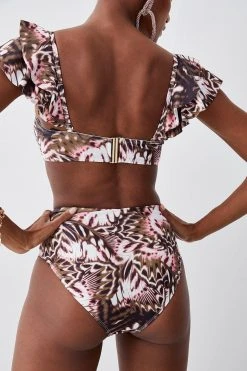 Karen Millen Butterfly Print Gold Trim Belted Bikini Bottoms