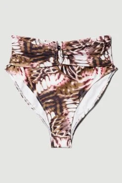 Karen Millen Butterfly Print Gold Trim Belted Bikini Bottoms -Karen Millen shop multi butterfly print gold trim belted bikini bottoms 3