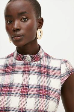 Karen Millen Check Pleated Cap Sleeve Mini Dress -Karen Millen shop multi check pleated cap sleeve mini dress 1 3