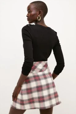 Karen Millen Check Pleated Kilt Skirt -Karen Millen shop multi check pleated kilt skirt 1