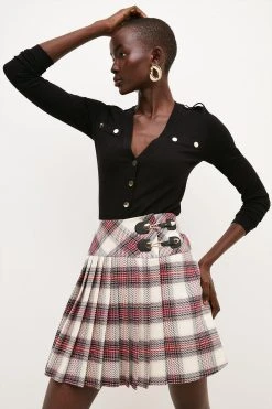 Karen Millen Check Pleated Kilt Skirt -Karen Millen shop multi check pleated kilt skirt 2