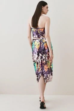 Karen Millen Disc Sequin Zip Back Woven Skirt -Karen Millen shop multi disc sequin zip back woven skirt 3