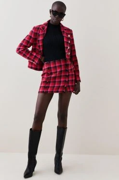 Karen Millen Dogtooth Military Button Tailored Blazer