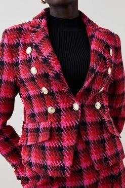 Karen Millen Dogtooth Military Button Tailored Blazer -Karen Millen shop multi dogtooth military button tailored blazer 5
