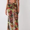 Karen Millen Floral Palm Printed Ruched Woven Beach Skirt -Karen Millen shop multi floral palm printed ruched woven beach skirt