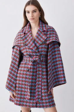 Karen Millen Italian Bright Boucle Short Cape Coat