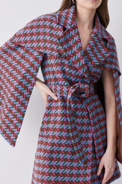 Karen Millen Italian Bright Boucle Short Cape Coat -Karen Millen shop multi italian bright boucle short cape coat 1 2