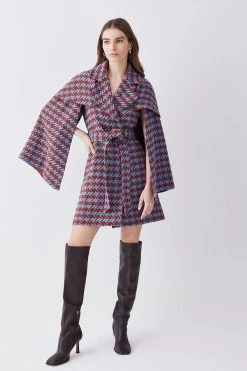 Karen Millen Italian Bright Boucle Short Cape Coat -Karen Millen shop multi italian bright boucle short cape coat 1 3