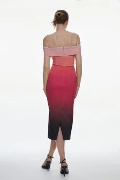 Karen Millen Italian Signature Stretch Ombre Bardot Midi Dress