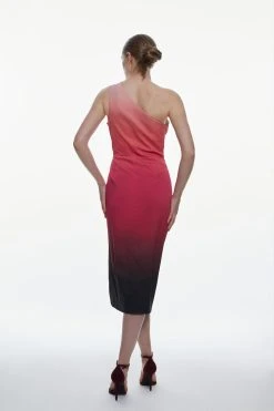 Karen Millen Italian Signature Stretch Ombre One Shoulder Midi Dress -Karen Millen shop multi italian signature stretch ombre one shoulder midi dress 2