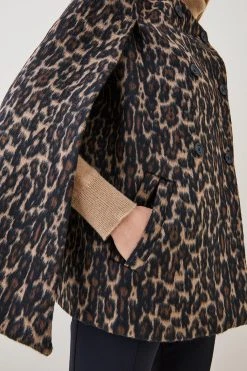 Karen Millen Italian Wool Blend Animal Jacquard Cape Coat -Karen Millen shop multi italian wool blend animal jacquard cape coat 1 4