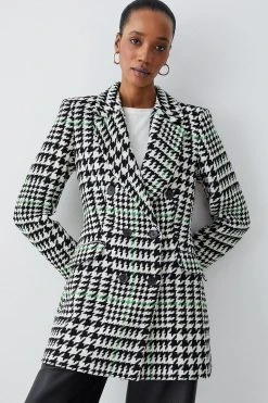 Karen Millen Italian Wool Mix Check Double Breast Short Coat -Karen Millen shop multi italian wool mix check double breast short coat 1 2