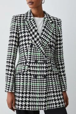 Karen Millen Italian Wool Mix Check Double Breast Short Coat -Karen Millen shop multi italian wool mix check double breast short coat 1 4