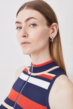 Karen Millen Knitted Rib Zip Up Stripe Mini Dress -Karen Millen shop multi knitted rib zip up stripe mini dress 2