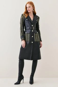 Karen Millen Leather And Tweed Mix Pocket Detail Coat 12 Karen Millen Leather And Tweed Mix Pocket Detail Coat -Karen Millen shop multi leather and tweed mix pocket detail coat 1 4