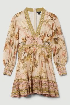 Karen Millen Lydia Millen Silk Cotton Vintage Floral Mini Dress -Karen Millen shop multi lydia millen silk cotton vintage floral mini dress 3