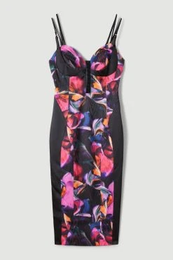 Karen Millen Marble Jacquard Strappy Corset Midi Dress -Karen Millen shop multi marble jacquard strappy corset midi dress 2
