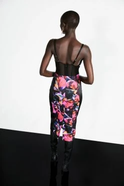 Karen Millen Marble Jacquard Strappy Corset Midi Dress -Karen Millen shop multi marble jacquard strappy corset midi dress 3