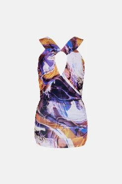 Karen Millen Marble Print Cut Out Jersey Crepe Top -Karen Millen shop multi marble print cut out jersey crepe top 3