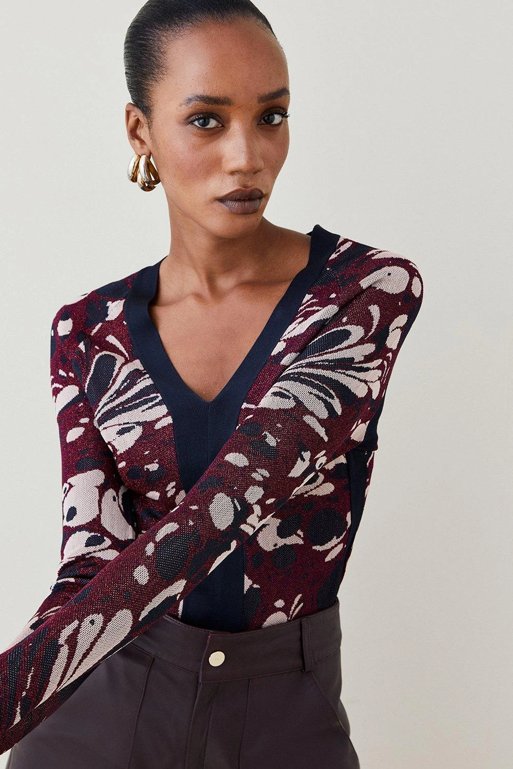 Karen Millen Marble Slinky Jacquard Knit Top 3 Karen Millen Marble Slinky Jacquard Knit Top