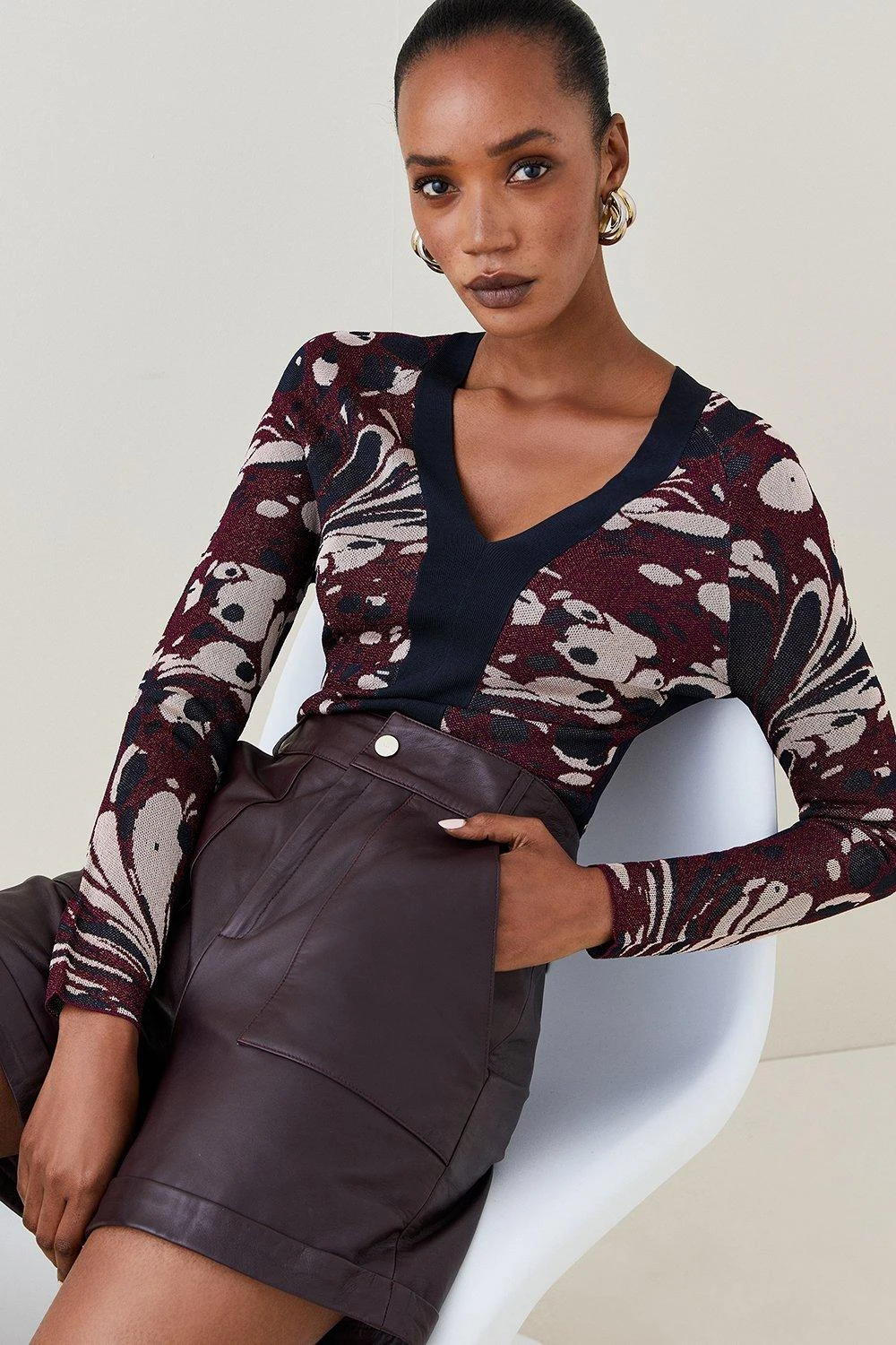 Karen Millen Marble Slinky Jacquard Knit Top 4 Karen Millen Marble Slinky Jacquard Knit Top - Image 2