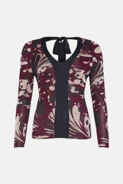 Karen Millen Marble Slinky Jacquard Knit Top 8 Karen Millen Marble Slinky Jacquard Knit Top -Karen Millen shop multi marble slinky jacquard knit top 1 2