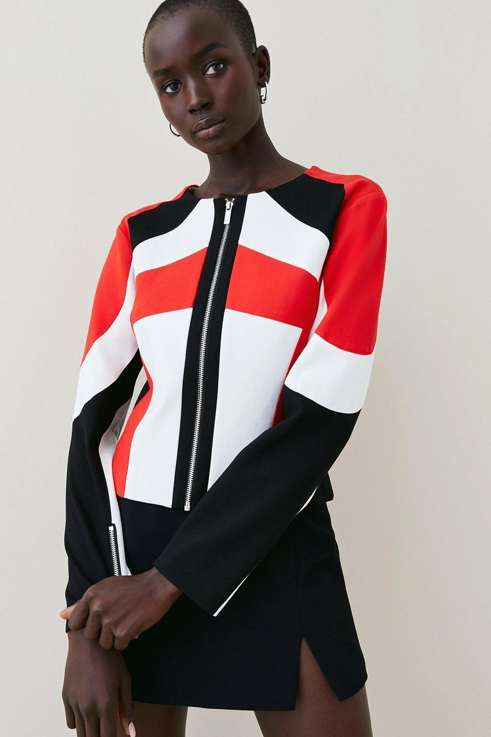 Karen Millen Moto Colourblock Ponte Biker Jacket 3 Karen Millen Moto Colourblock Ponte Biker Jacket