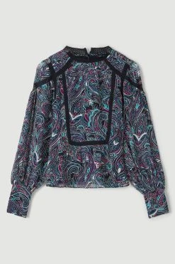Karen Millen Paisley Ladder Trim Lace Woven Blouse -Karen Millen shop multi paisley ladder trim lace woven blouse 2