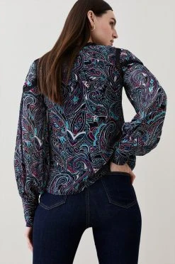 Karen Millen Paisley Ladder Trim Lace Woven Blouse -Karen Millen shop multi paisley ladder trim lace woven blouse 3
