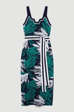 Karen Millen Palm Jacquard Knit Midi Dress -Karen Millen shop multi palm jacquard knit midi dress 1
