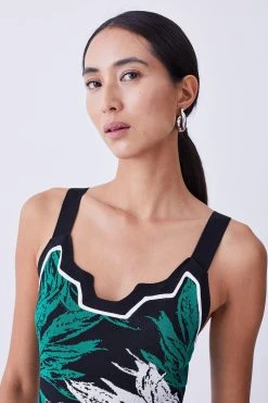 Karen Millen Palm Jacquard Knit Midi Dress -Karen Millen shop multi palm jacquard knit midi dress 2